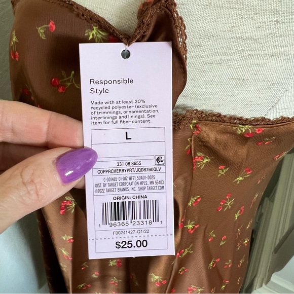 NWT Wild Fable Lace Trim Slip Dress Copper Cherries - Picture 11 of 13